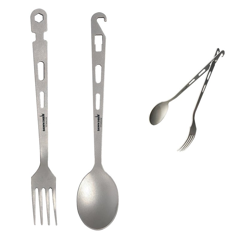 Dawn Deer Titanium Fork & Spoon Set - Camping Tongs | Ultralight Backpacking Utensils  Heat-Resistant & Rustproof | Backpacking  Hiking  Survival Gear - Image 1